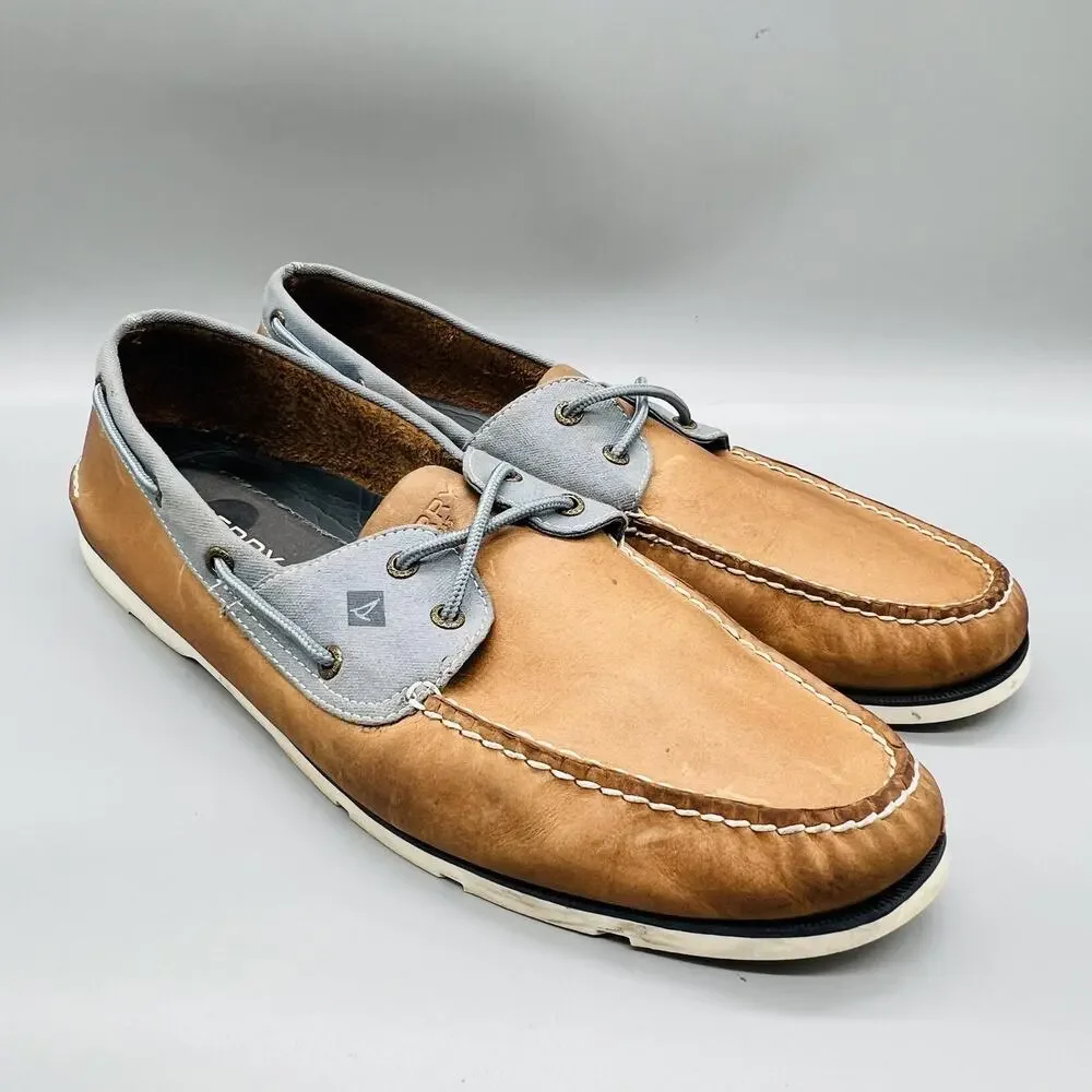 Sperry Shoes Mens 15 Brown Gray Leather Top Sider Boat Moc Toe Casual Comfort